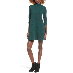 Everly Green Mock Neck Textured Sweater Dress XS Retro 90s Y2K Cozy Knit